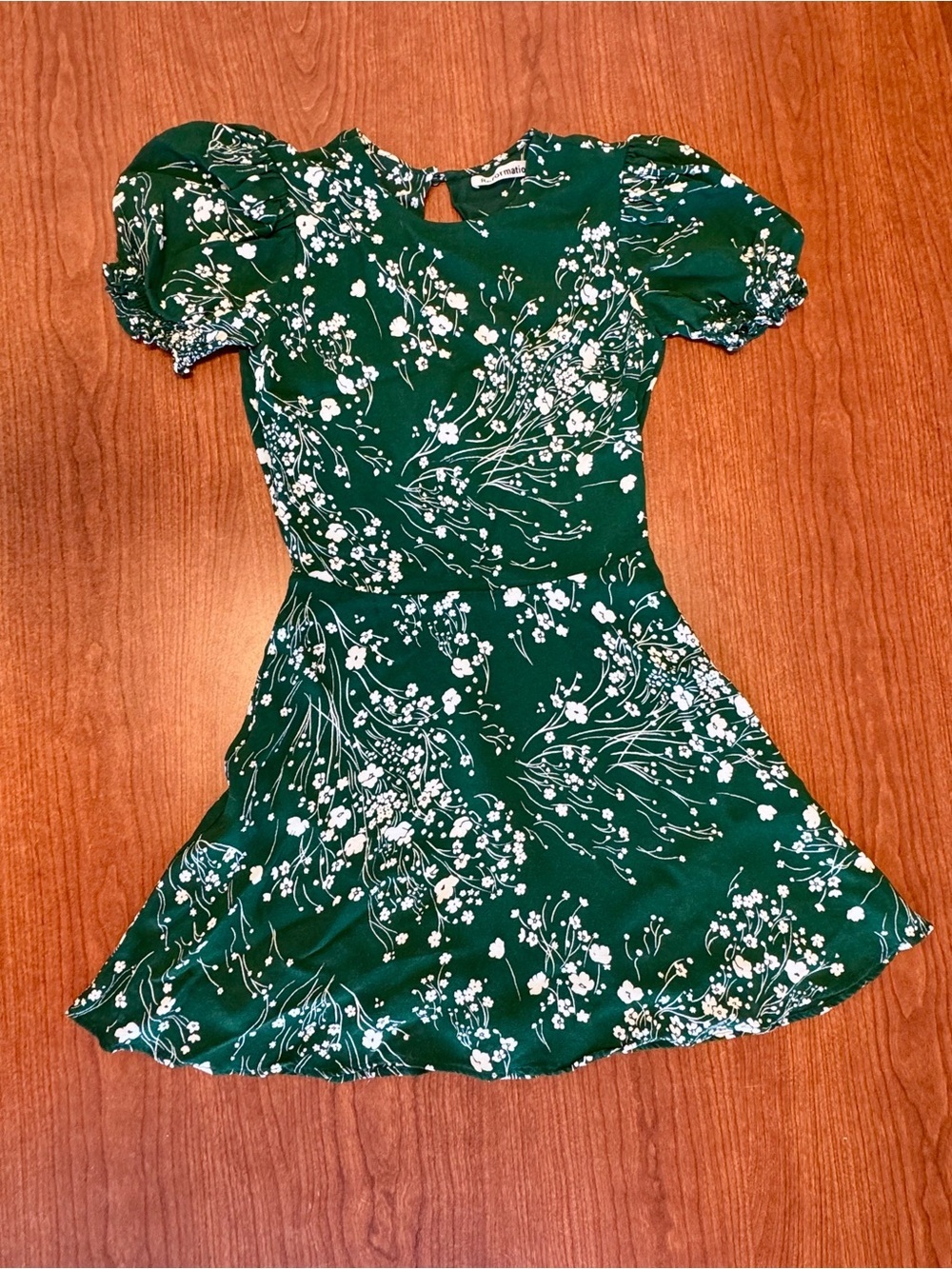 Reformation Green Floral Puff Sleeve Mini Dress Size 0